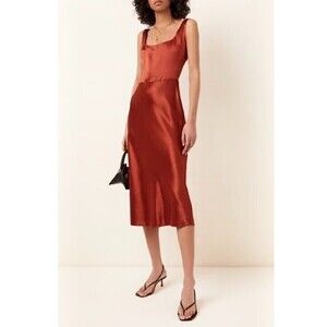 NWT Vince Minimal Quiet Luxury Slim Midi Slip Dress Sangre Red Satin 2 Cocktail